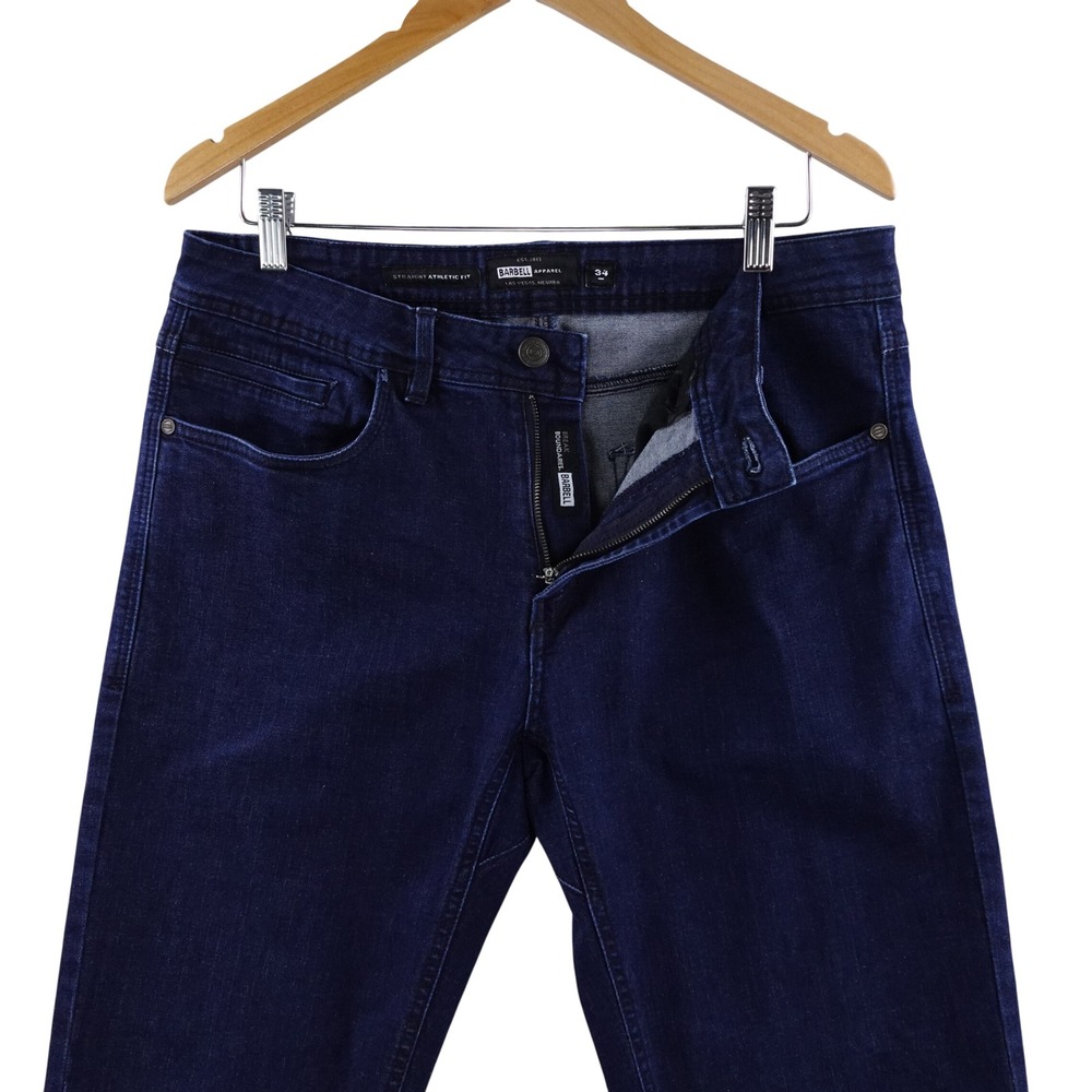 Barbell Apparel Straight Athletic Fit Jeans Mens 34 Indigo Blue Denim USA NWOT